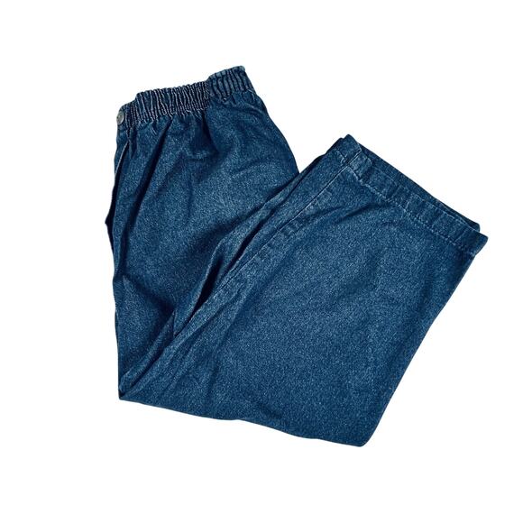Woman Within Pull On Capri Jeans Pants Size 16W Dark Wash Denim Blue High Rise - Picture 1 of 10